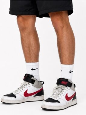 Nike White Black and Red Mid-Top Sneaker